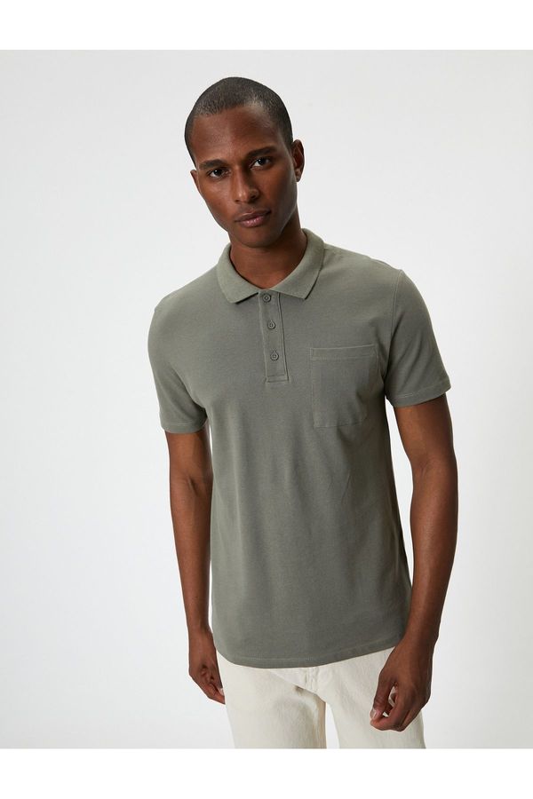 Koton Koton Polo Neck T-Shirt Slim Fit Pocket Detailed Buttoned