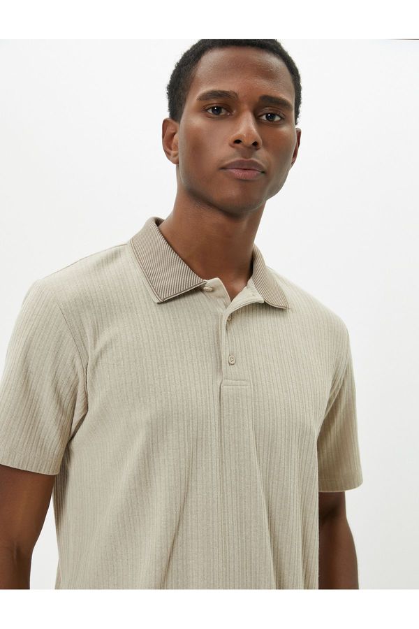 Koton Koton Polo T-Shirt Collar Detailed Buttoned Short Sleeve Textured