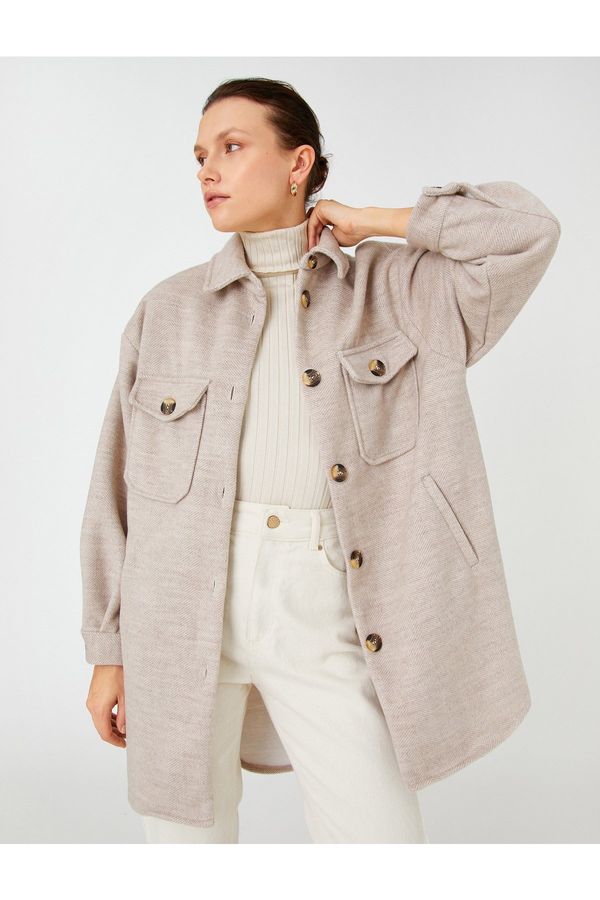 Koton Koton prevelik ovratnik za majico jakne z žepi in gumbi