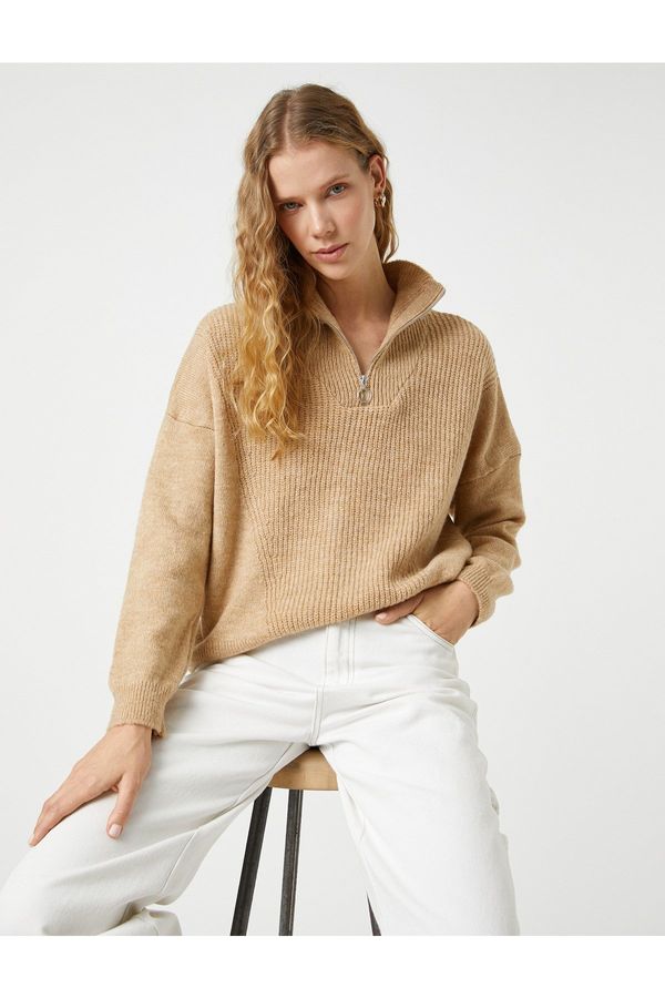 Koton Koton prevelik pletenina pulover stoječi ovratnik polzadrga
