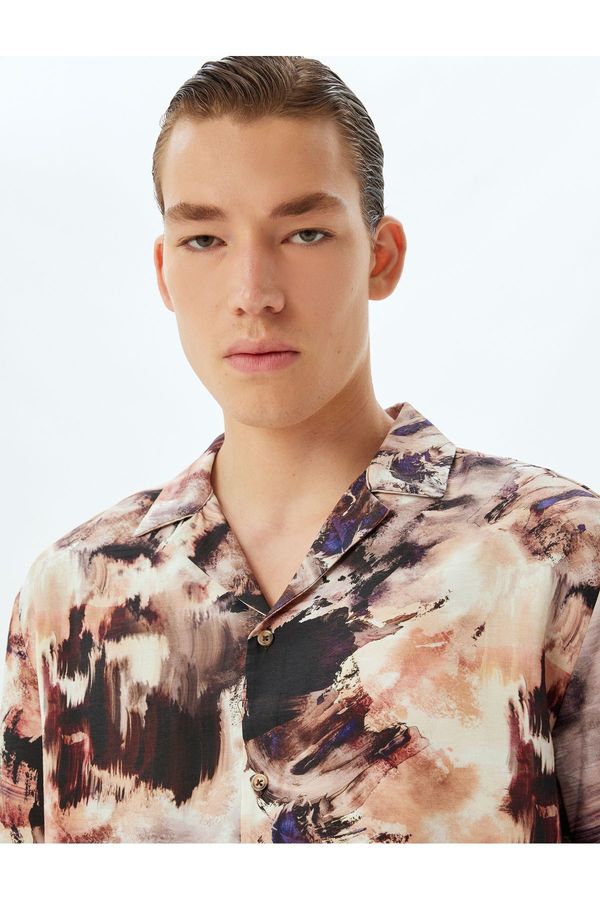 Koton Koton Print Buttoned Turn-Down Collar Viscose Short Sleeve Shirt