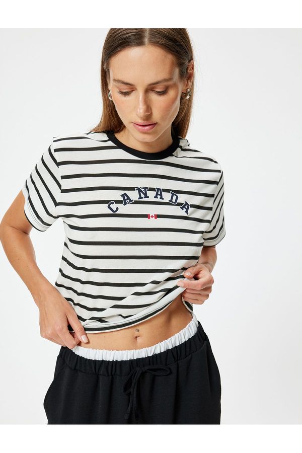 Koton Koton Printed Crop T-Shirt Short Sleeve Crew Neck Cotton