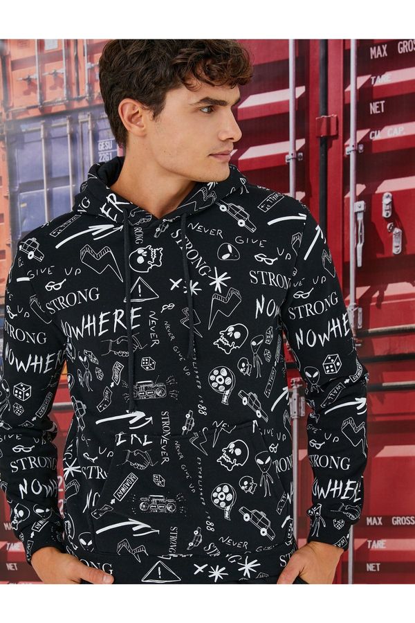 Koton Koton Printed Hooded Sweatshirt Pocket Detail