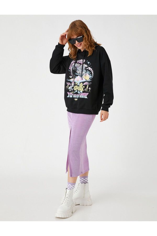 Koton Koton Printed Sweatshirt Hooded Long Sleeve Fleece Inner