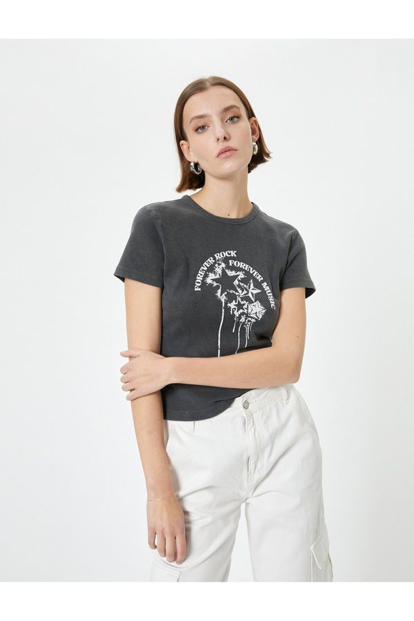 Koton Koton Printed T-Shirt Short Sleeve Crew Neck Cotton Standard Fit