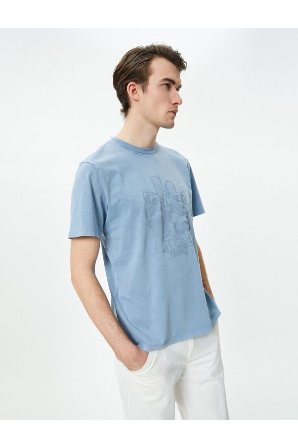Koton Koton Printed T-Shirt Washed Crew Neck Short Sleeve