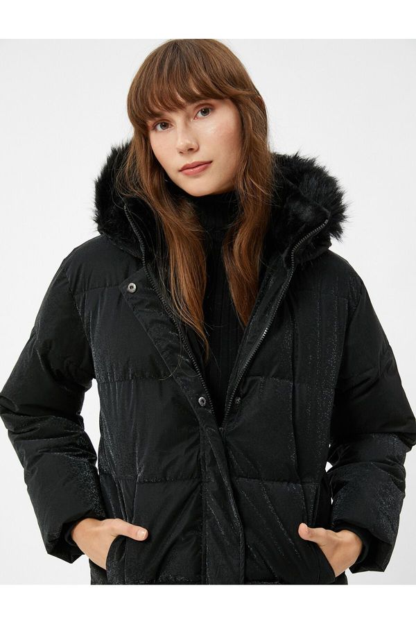 Koton Koton Puffer Coat Hooded Faux Für Detail Zippered Pocket