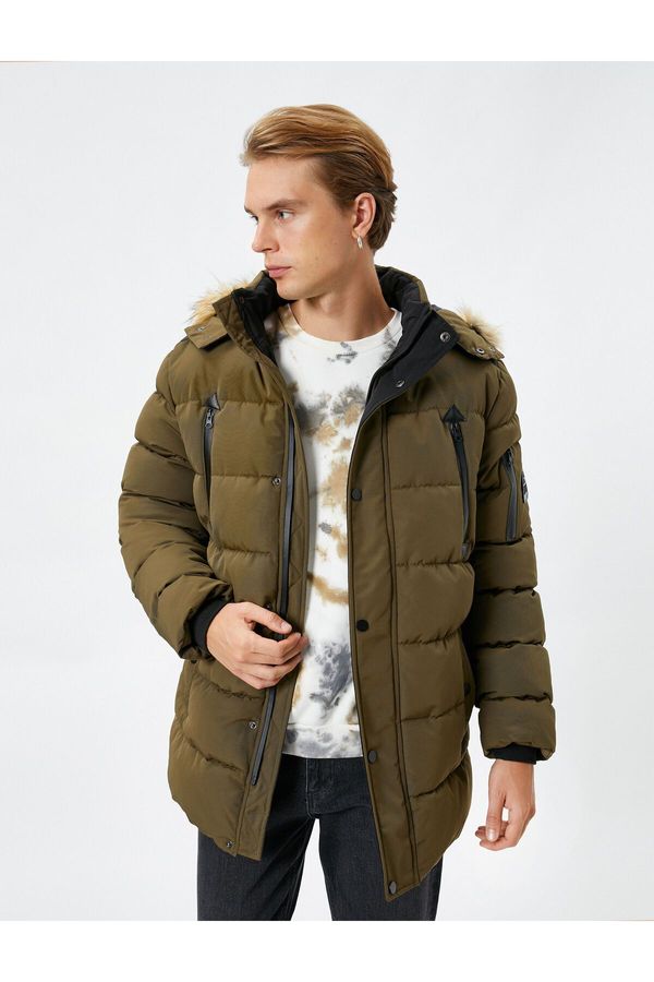 Koton Koton Puffer Jacket Hooded Faux Fur Collar Zipper Pocket Detailed