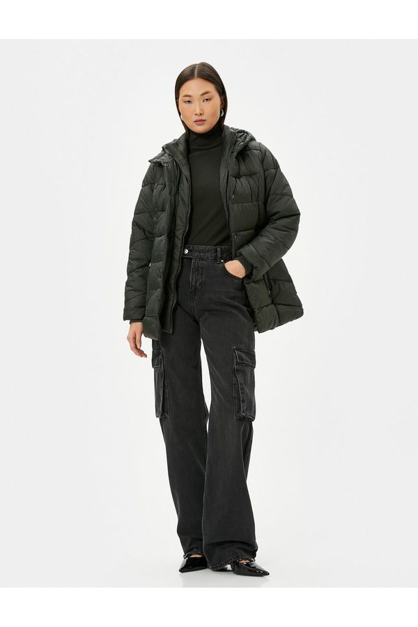 Koton Koton Puffer Jacket Hooded Zipper Belt Pocket