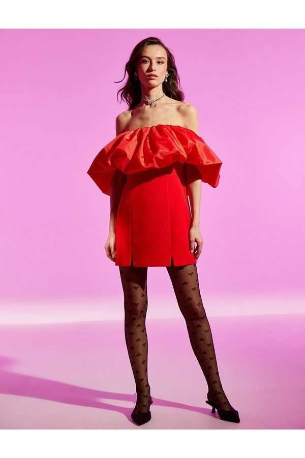 Koton Koton Rachel Araz X - Mini večerna obleka z režo brez ramen