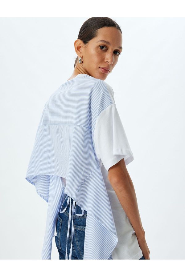 Koton Koton Relaxed Fit Cotton Crew Neck Asymmetrical Short Sleeve T-Shirt