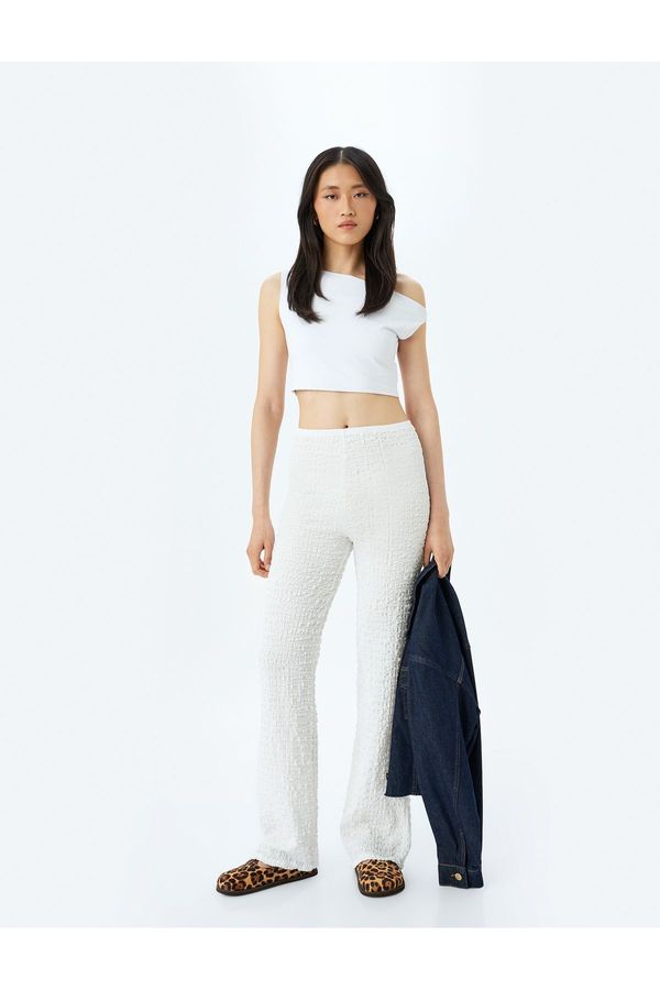Koton Koton Relaxed Fit Textured Wide Leg Trousers