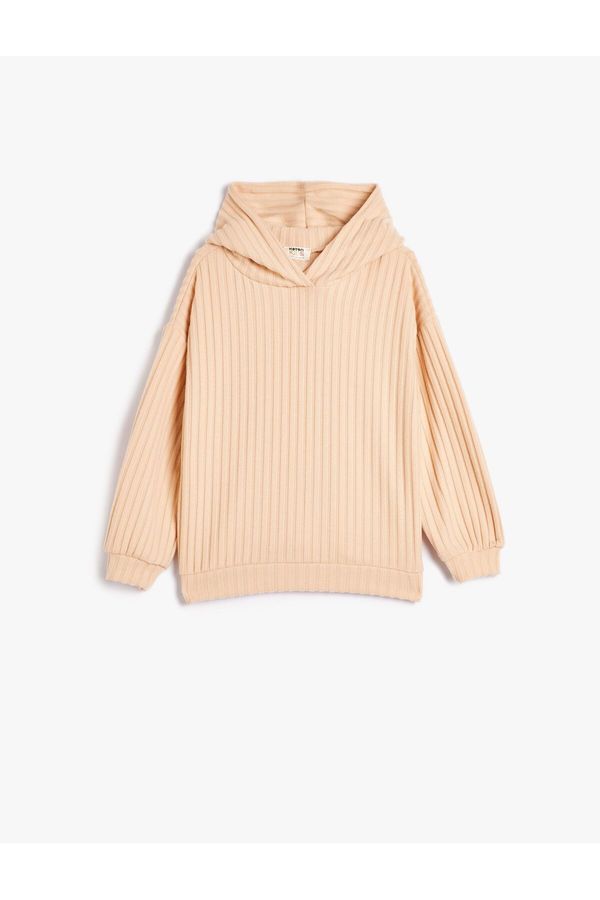 Koton Koton Ribbed Soft Textured Hooded Sweatshirt