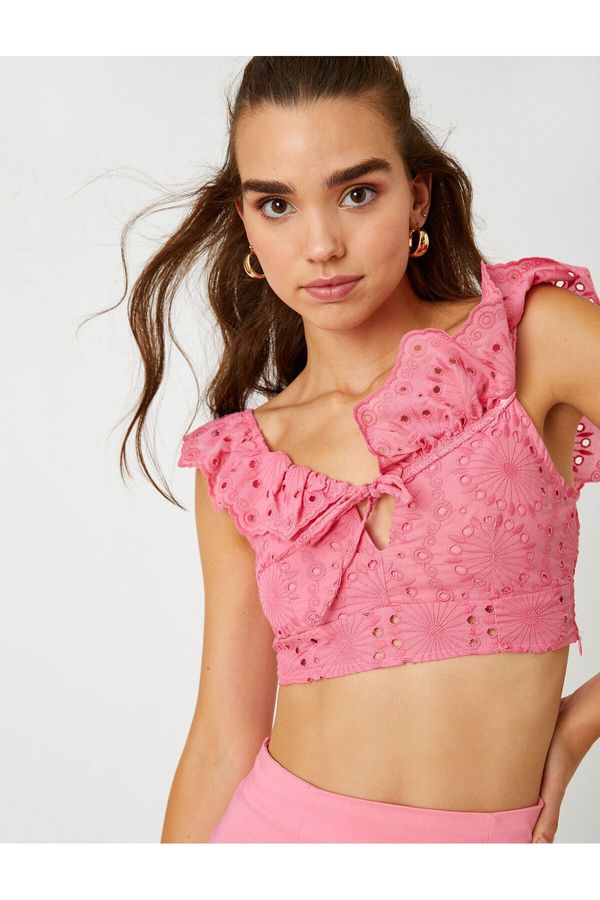 Koton Koton Ruffle Embroidery Crop Blouse