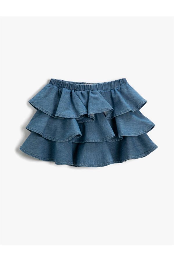 Koton Koton Ruffled Denim Skirt Cotton Elastic Waist