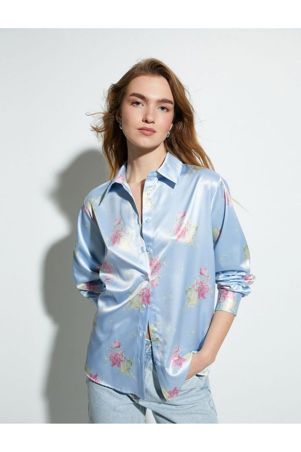 Koton Koton Satin Floral Shirt Buttoned Long Sleeve