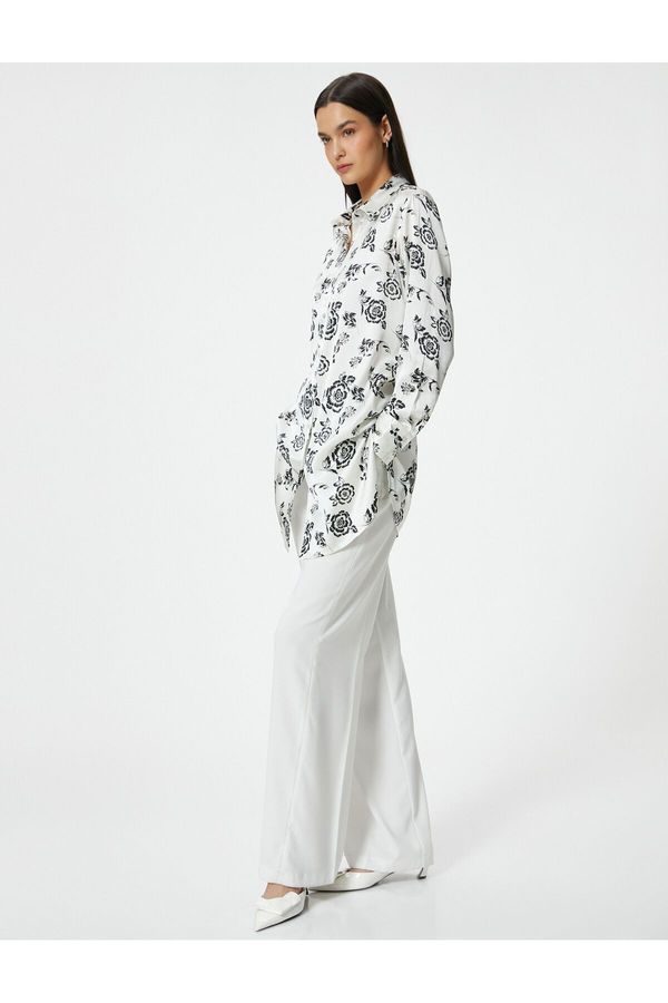 Koton Koton Satin Long Tunic with Floral Buttons