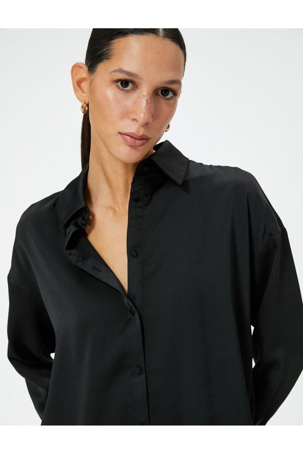 Koton Koton Satin Shirt Long Sleeve Buttoned Standard Cut