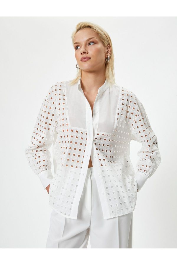 Koton Koton Scallop Shirt Long Sleeve Buttoned Collar