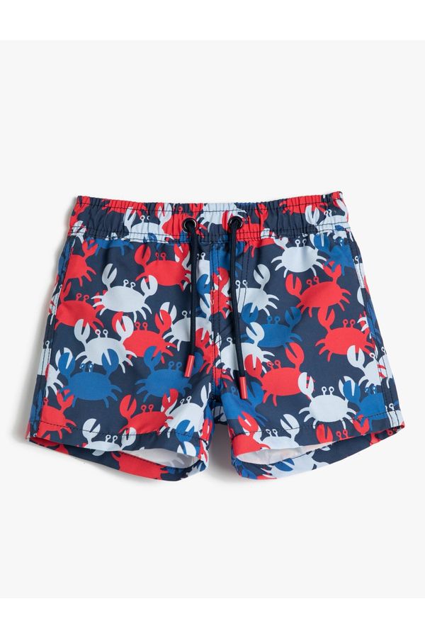 Koton Koton Sea Shorts Tie Waist Crab Printed Mesh Lined