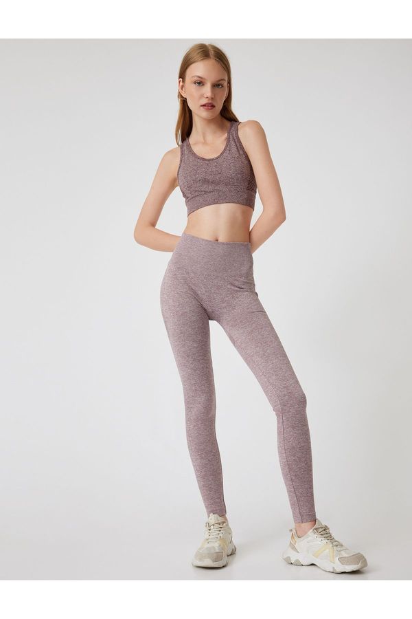 Koton Koton Seamless Leggings Sports High Waist Tulle Detailed Flecked Slim Fit