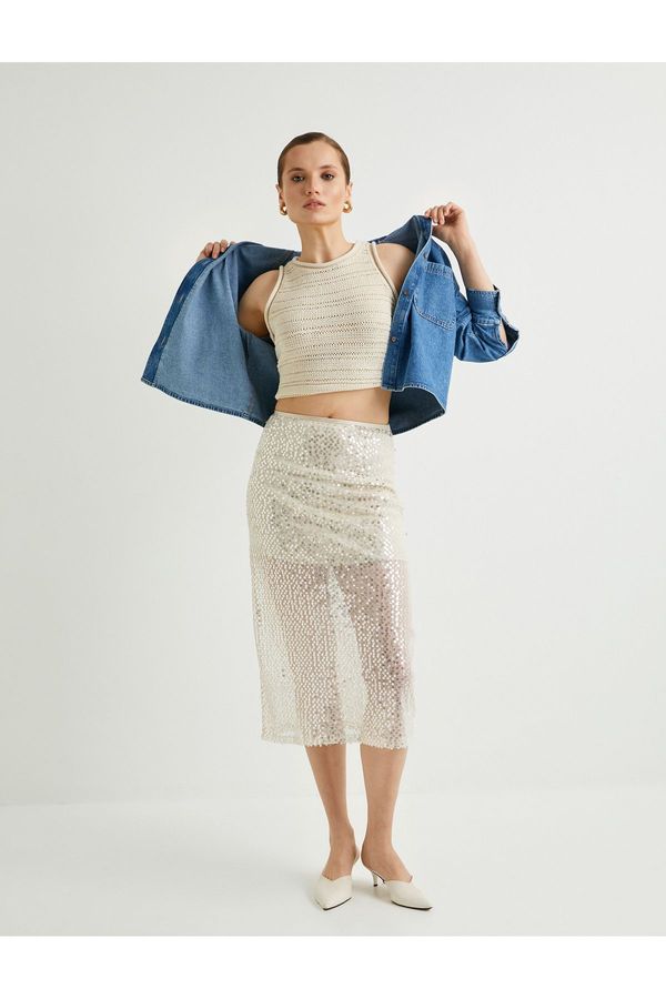 Koton Koton Sequined Midi Skirt Normal Waist