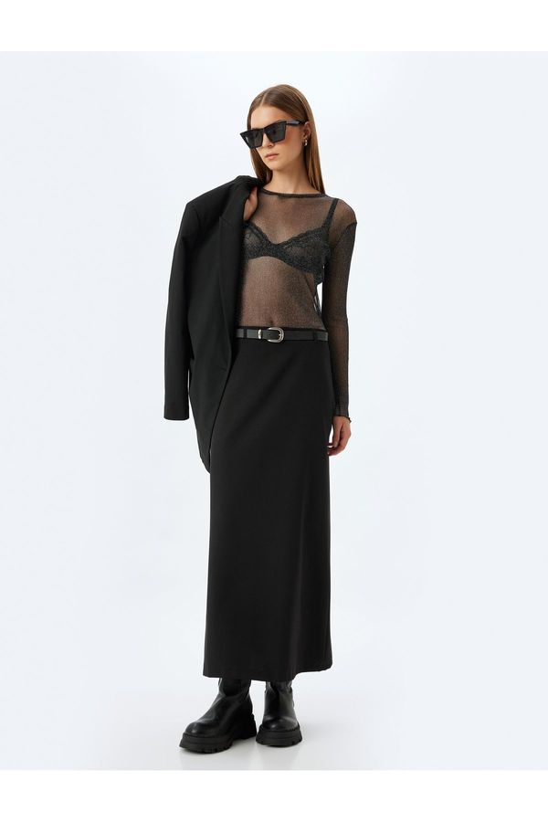 Koton Koton Shiny Tulle Blouse Transparent Slim Fit Long Sleeve Round Neck