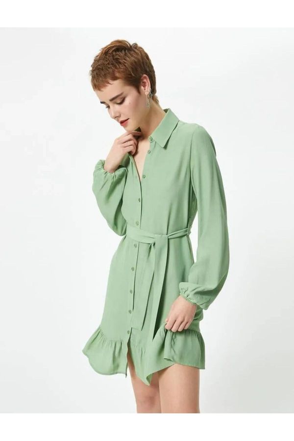 Koton Koton Shirt Dress Mini Length Long Sleeve Ruffle Detailed Belt Detailed