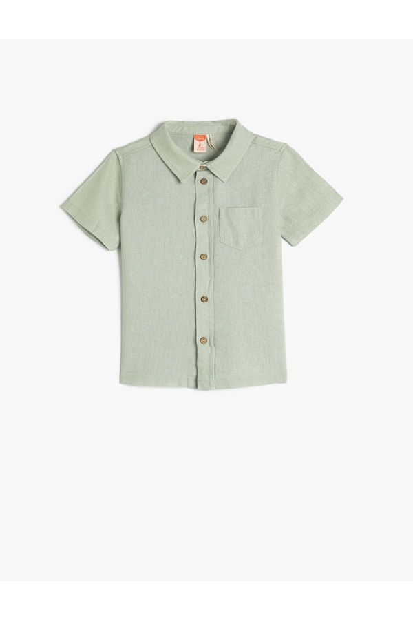 Koton Koton Shirt Linen Blended Short Sleeve Single Pocket Detailed
