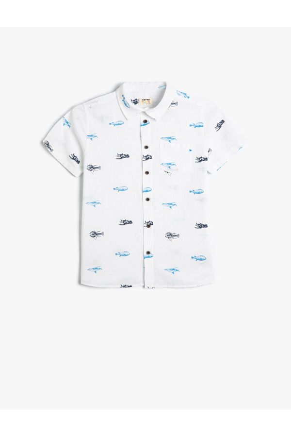 Koton Koton Shirt Short Sleeve Cotton Printed Pocket Detail