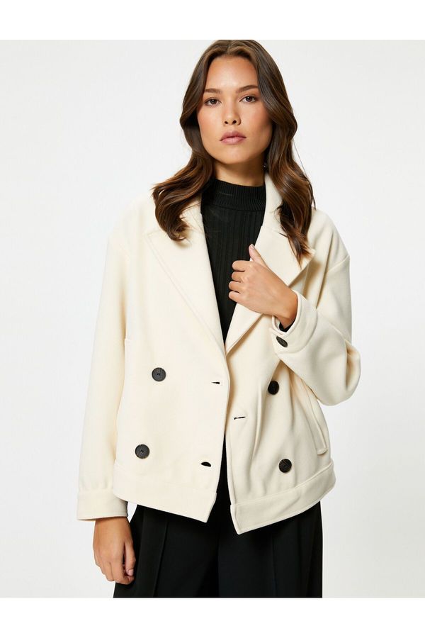 Koton Koton Short Cachet Coat Double Breasted Buttoned Pocket Detailed