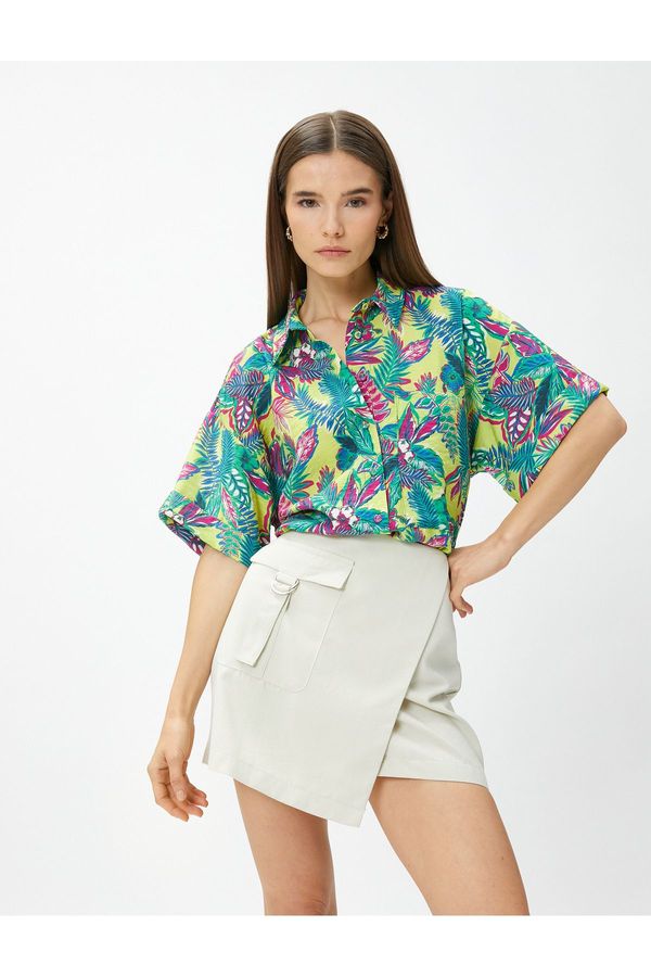 Koton Koton Short Sleeve Hawaiian Shirt with Pocket Detail