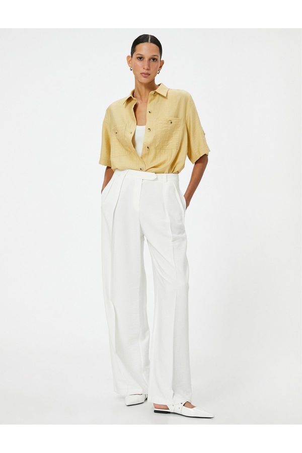 Koton Koton Short Sleeve Oversize Shirt with Buttoned Pocket Detail