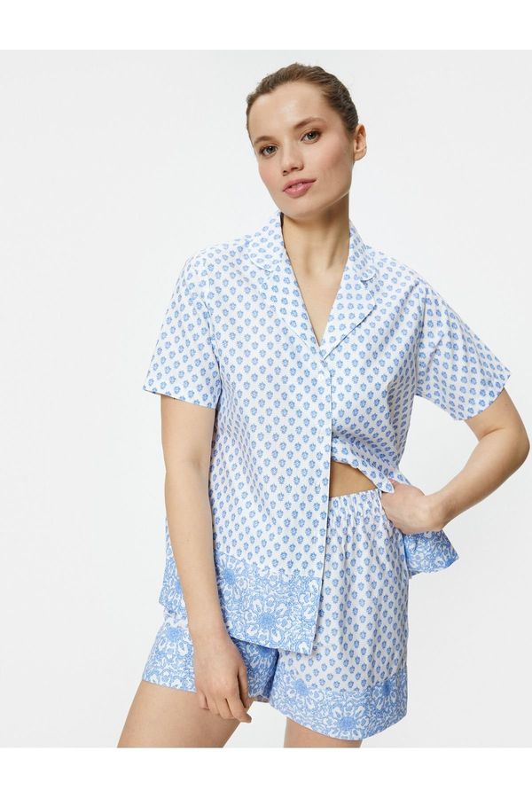 Koton Koton Short Sleeve Pajama Top Floral Buttoned Shirt Collar Cotton