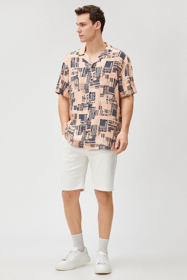 Koton Koton Short Sleeve Shirt Stripe Print Detail Turndown Collar