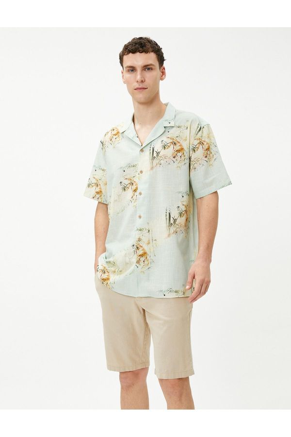 Koton Koton Short Sleeve Shirt Turn-down Collar Tiger Printed Cotton