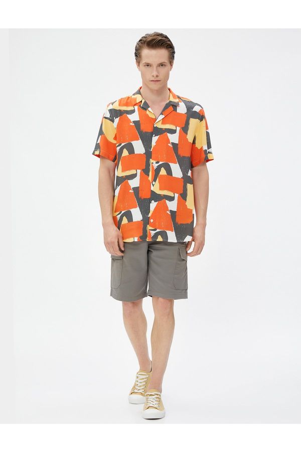 Koton Koton Short Sleeve Shirt with Turndown Collar Abstract Print