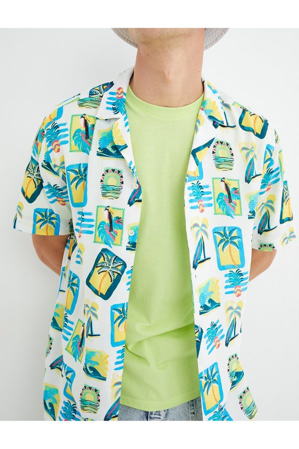 Koton Koton Short Sleeve Shirt with Turndown Collar Summer Theme with Print