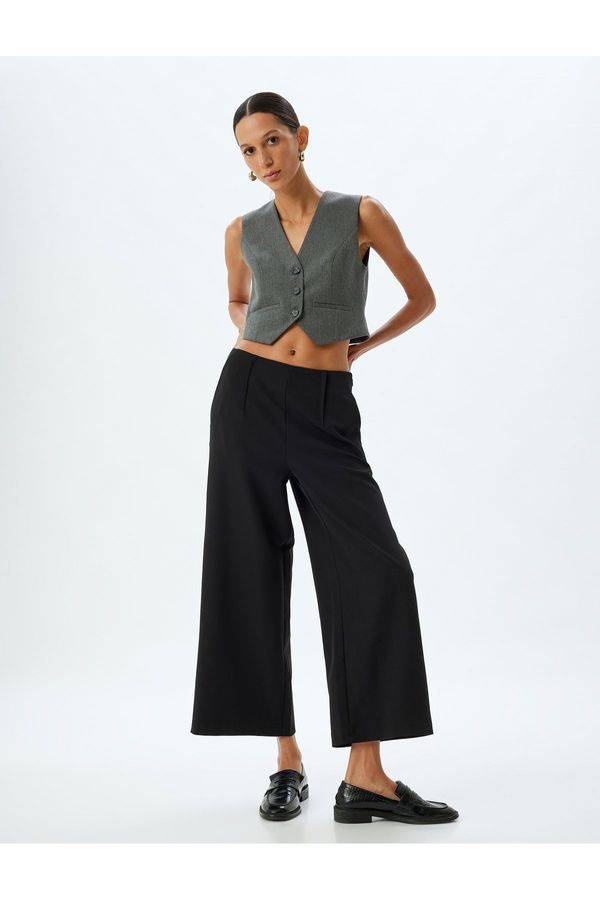 Koton Koton Short Wide Leg Fabric Trousers High Waist Pocket