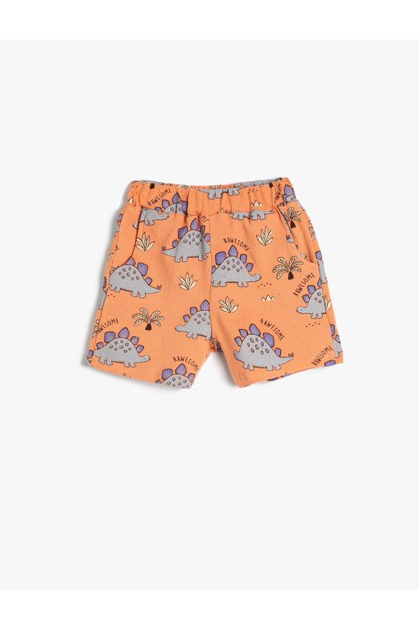 Koton Koton Shorts with Dinosaur Print, Elastic Waist, Cotton