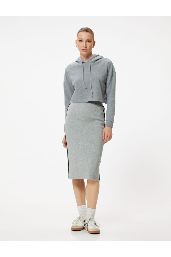 Koton Koton Side Stripe Detail Standard Waist Midi Length Knitted Pencil Skirt