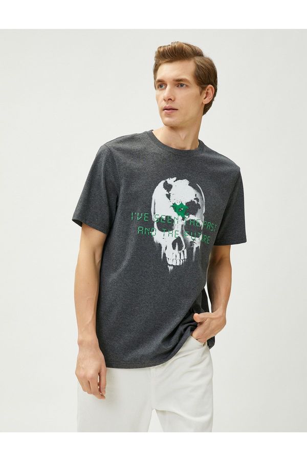 Koton Koton Skull Print T-shirt majica posadka vratu Kratek rokav slogan podrobno.