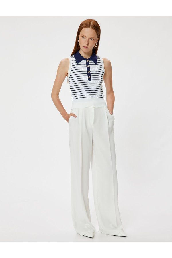 Koton Koton Sleeveless Gold Button Detailed Polo Collar Knitwear Top