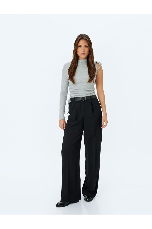 Koton Koton Slim Fit Asymmetrical Neck Long Single Sleeve Ribbed T-Shirt