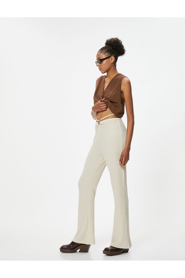 Koton Koton Slim Fit Trousers with Metal Accessories and Tie Detail