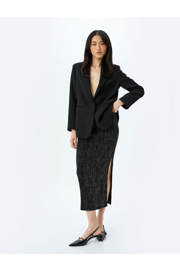 Koton Koton Slit Detailed Slim Fit Glitter Long Pencil Skirt