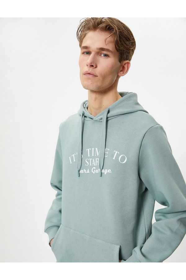 Koton Koton Slogan Printed Hoodie Hooded Kangaroo Pocket Detailed