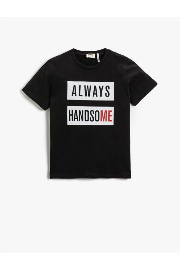 Koton Koton Slogan Printed Short Sleeved T-Shirt Cotton