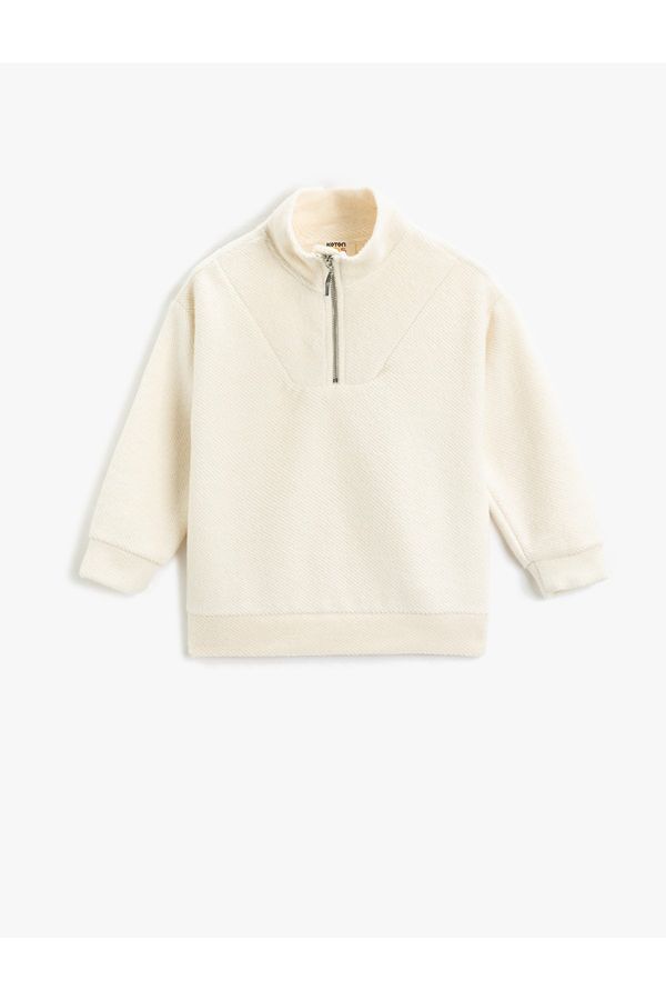 Koton Koton Soft Textured Basic Sweatshirt Half Zipper High Neck Long Sleeve