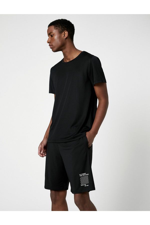 Koton Koton Sports Shorts with Lace-Up Waist, Pocket with Slogan Print.